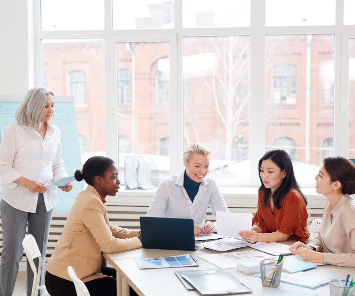 a group of staff discussing